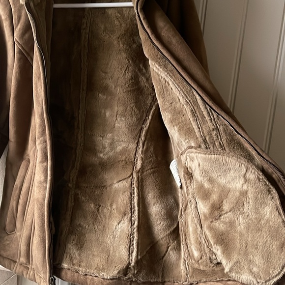 Vintage 1990s Esprit Faux Suede Faux Fur Lined Hooded Coat Jacket Small - Picture 5 of 6